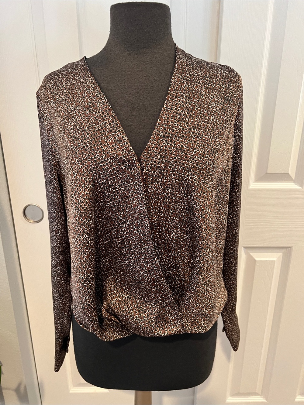 Bailey 44 Brown Printed Surplice Long-Sleeve Blouse